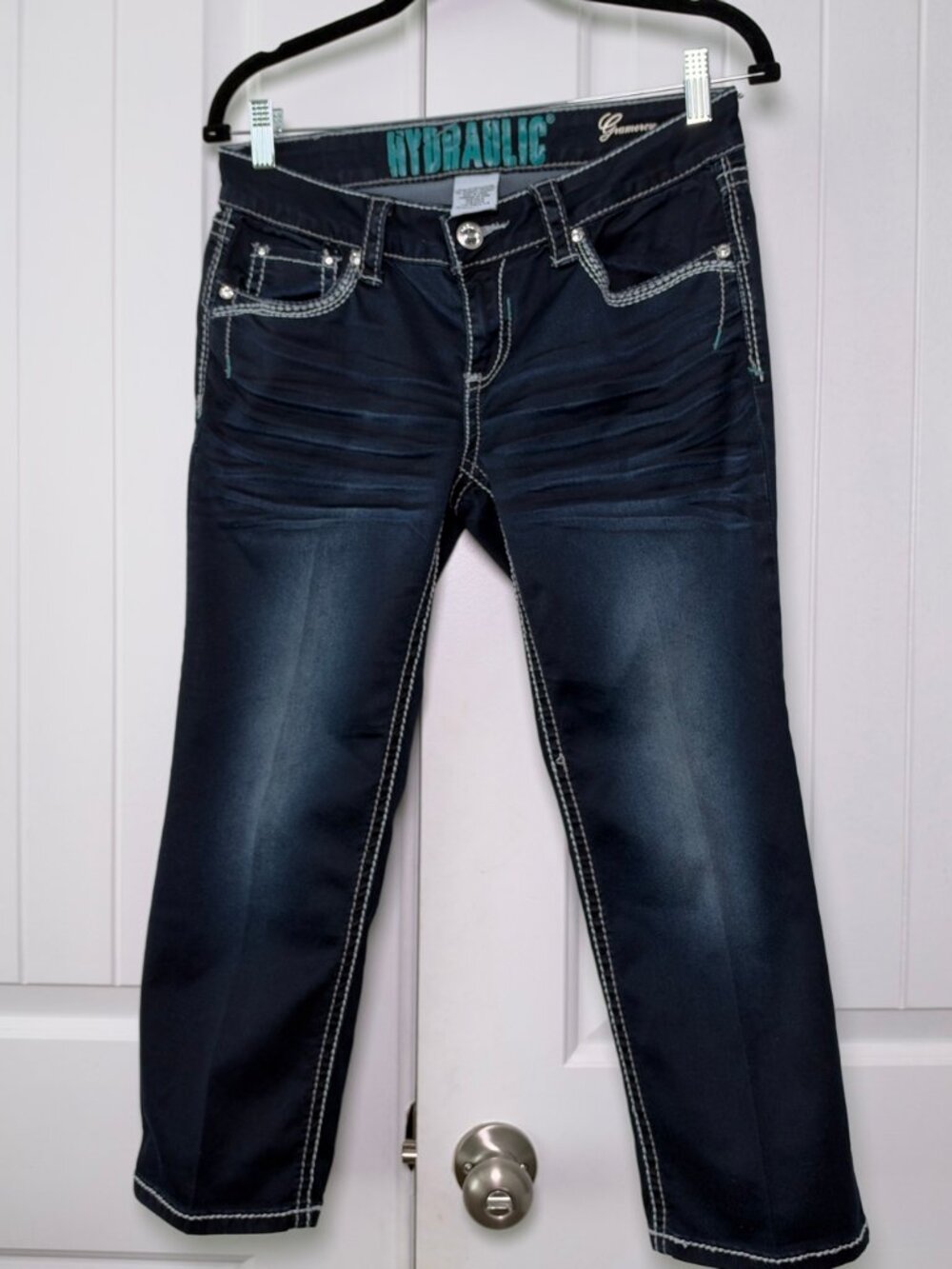 Hydraulic Dark Wash Cropped Jeans White Contrast Stitching Size 7/8